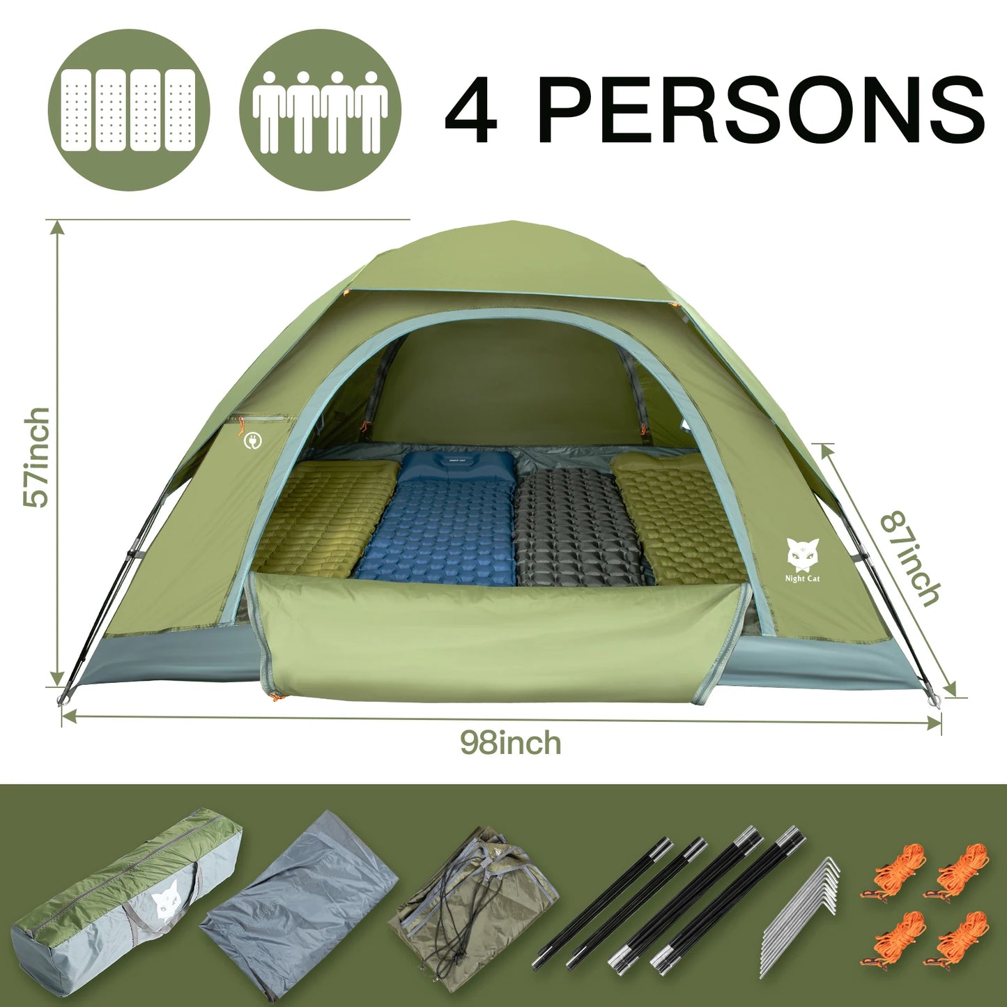 Night Cat Waterproof Double Layer Camping Tent With Rainfly