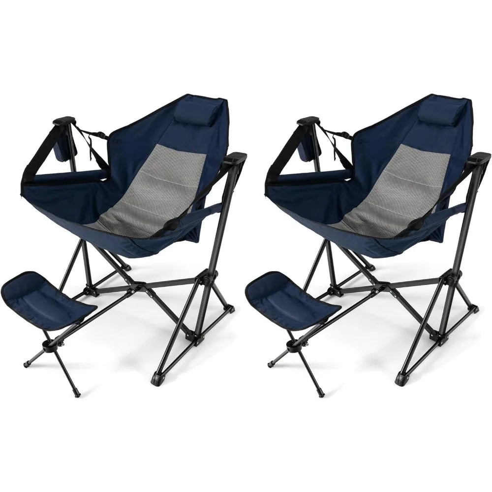 2-Pack Hammock Camping Chair, Outdoor Folding Swinging Chair with Retractable Footrest, Head Pillow, Carrying Bag Included, Por