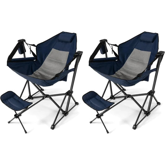 2-Pack Hammock Camping Chair, Outdoor Folding Swinging Chair with Retractable Footrest, Head Pillow, Carrying Bag Included, Por