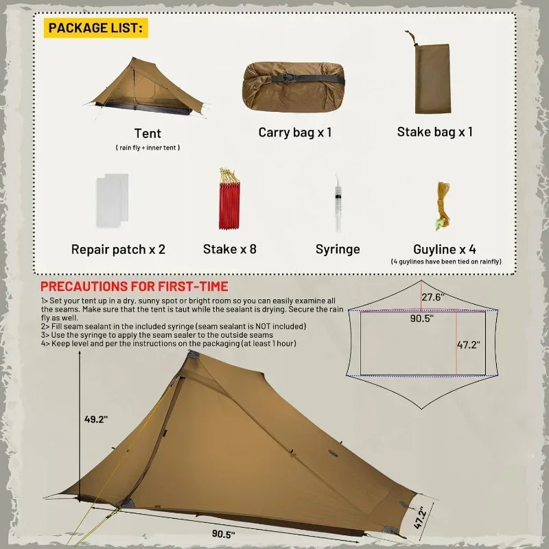 Ultralight 3 Season Backpacking Two Person Cabin Tent