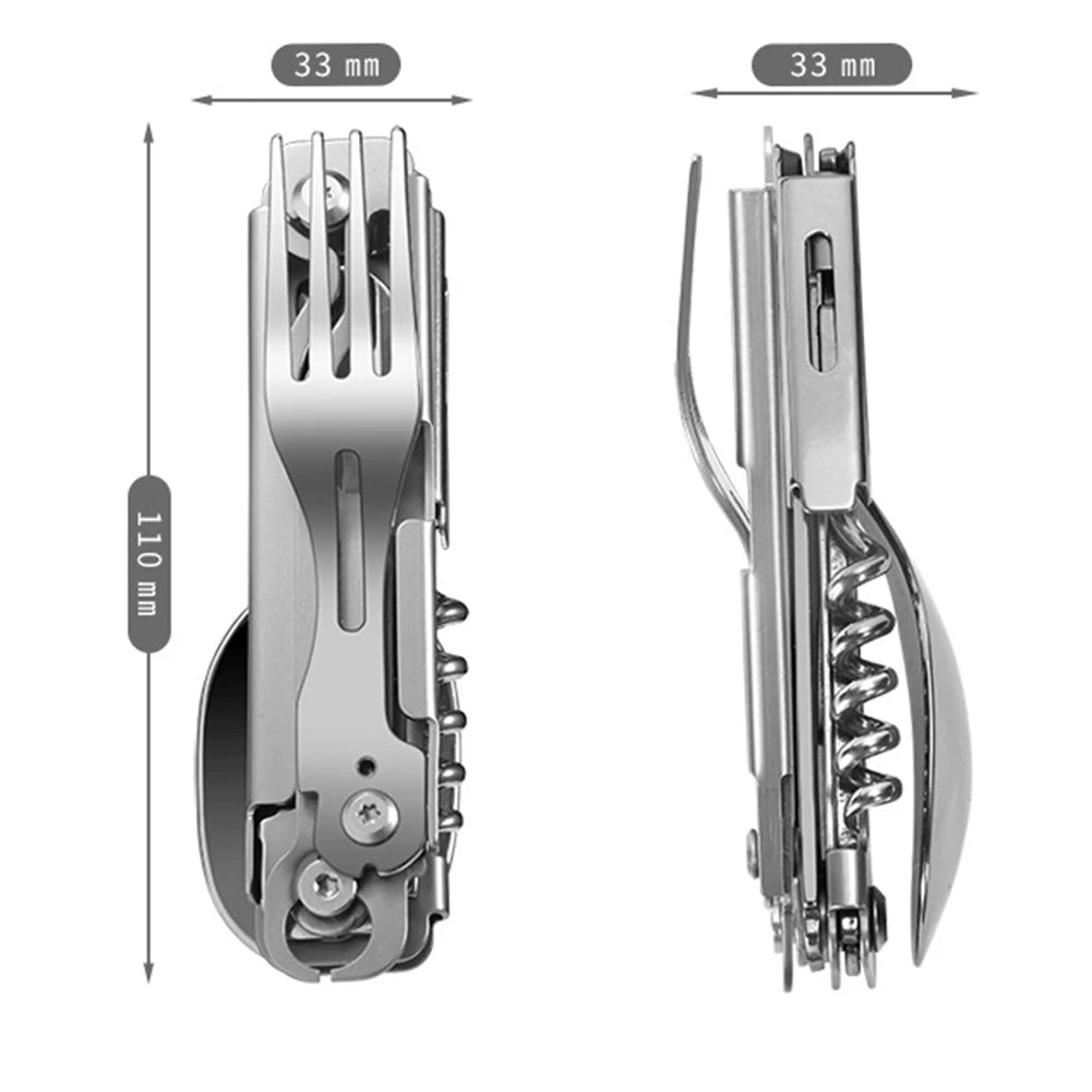 Shunmaii 6 In 1 Foldable Camping Cutlery Set Stainless