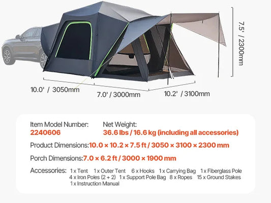 SucceBuy SUV Tent For Camping Waterproof With Shade Awning