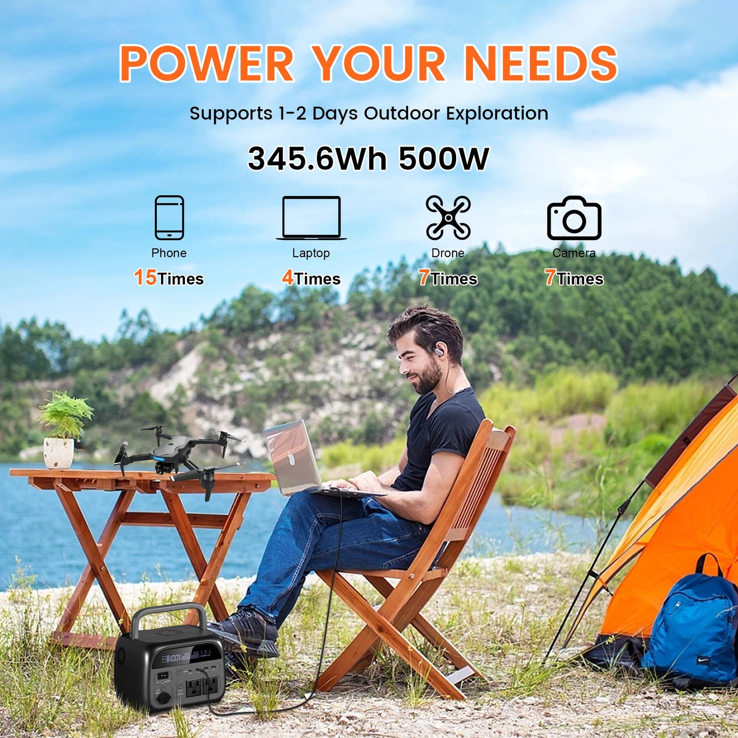 CTOLITY 500W LiFePO4 Camping Power Station 345.6Wh Solar Generator