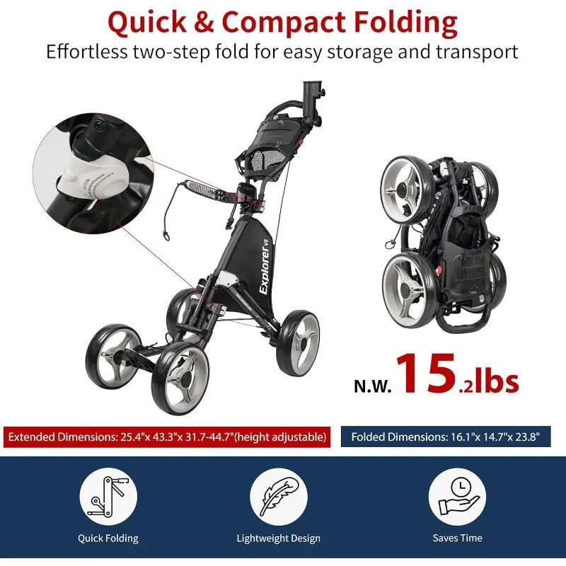 CaddyTek Explorer V8 SuperLite Four Wheel Golf Push Cart