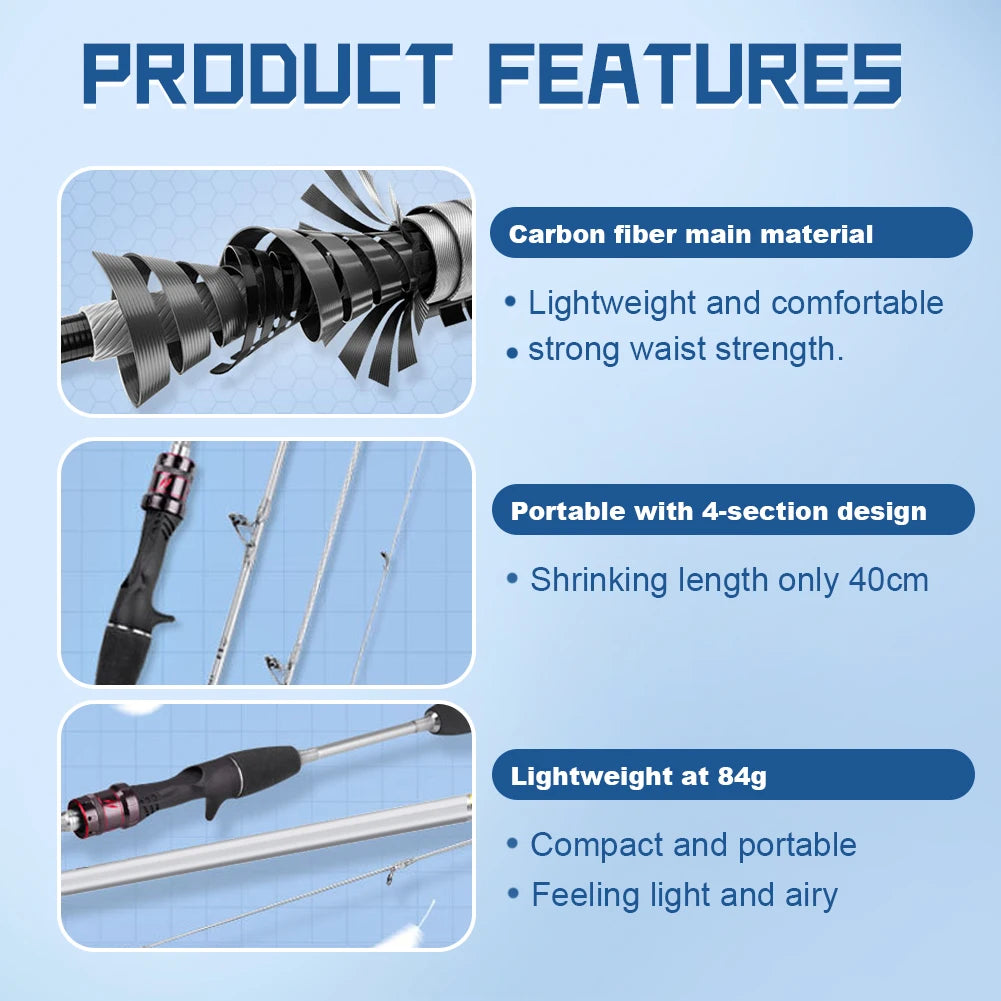Hign-Concerned Ultralight Carbon Baitcasting Fishing Rod Portable
