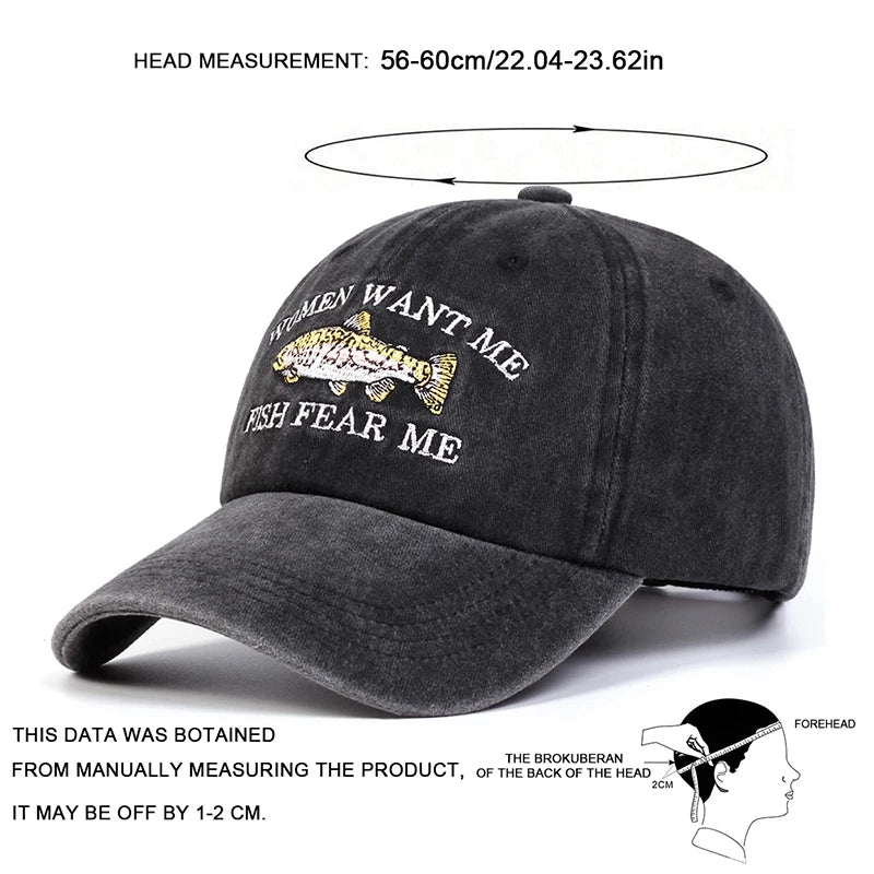 Zhejiang Unisex Letter Fish Print Baseball Cap Sunscreen