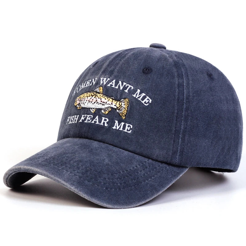 Zhejiang Unisex Letter Fish Print Baseball Cap Sunscreen