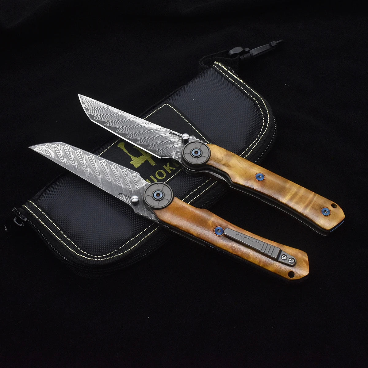LUOKESIDIY Damascus Steel Folding Knife With Camphor Wood Handle